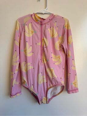 Hanna Andersson One-Piece Rashguard Swimsuit pink banana 5T long sleeve mockneck